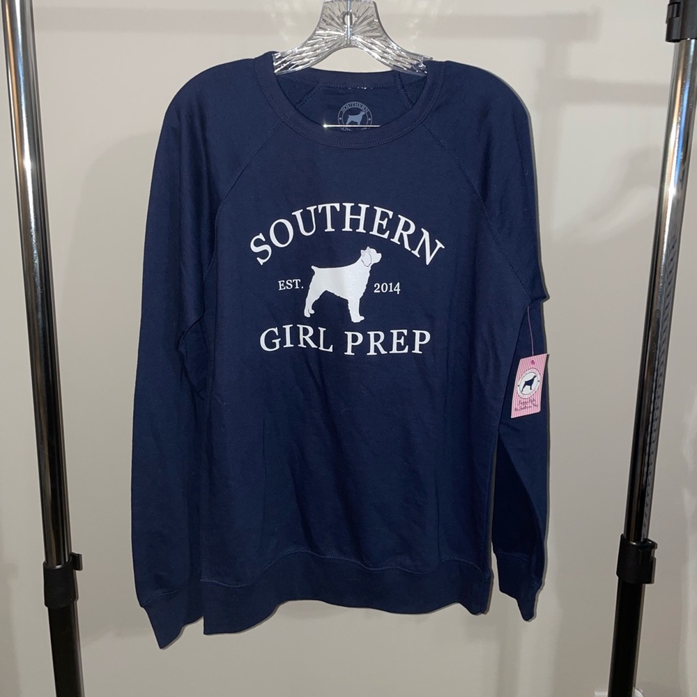 Blue Southern Girl Prep Puppy Dog Sweatshirt NWT